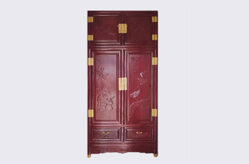 熊口管理区高端中式家居装修深红色纯实木衣柜